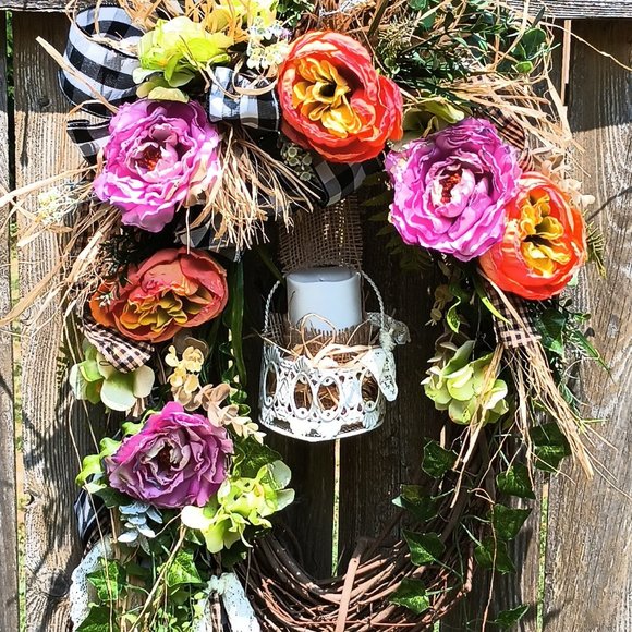 Summer Wreath,Farmhouse Front Door Wreath,Spring Wreath,Floral Arrangement - Picture 1 of 11